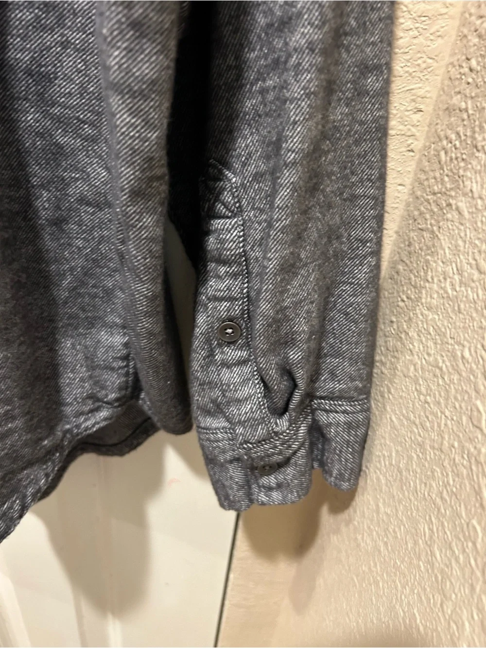 Aerie Anytime Fave Twill Cotton Shirt Smocked Gray , M
